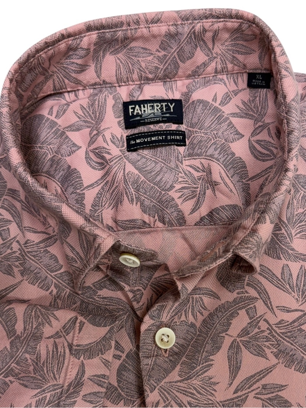 Faherty Shirt Men XL Mauve Tropic Foliage Reserve Movement Monterey Short Sleeve